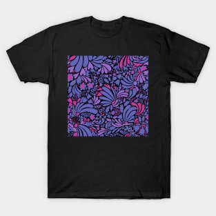 Swirly flowers very peri, pink and black T-Shirt